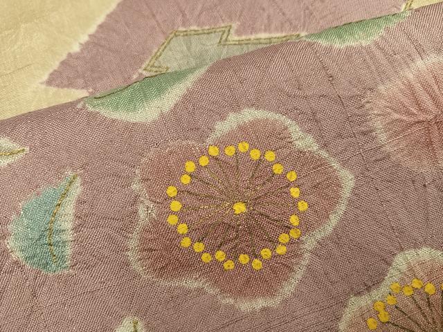 平和屋着物●上質な小紋 生紬 絞り 梅 金彩 正絹 逸品 AABH5392ph
