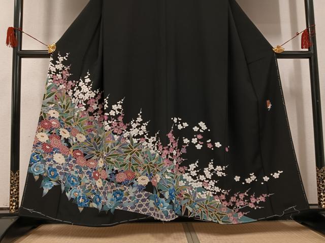 平和屋着物●豪華黒留袖 友禅 作家物 草花文 正絹 逸品 未使用 AABH5396ph