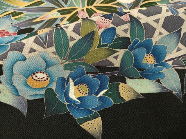 平和屋着物●豪華黒留袖 友禅 作家物 草花文 正絹 逸品 未使用 AABH5396ph