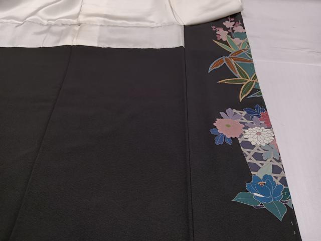 平和屋着物●豪華黒留袖 友禅 作家物 草花文 正絹 逸品 未使用 AABH5396ph