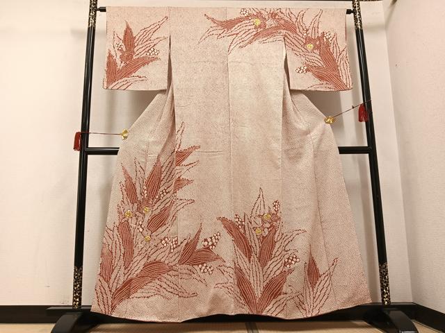 平和屋着物●訪問着 駒刺繍 絞り 草花文 正絹 逸品 AABH5397ph