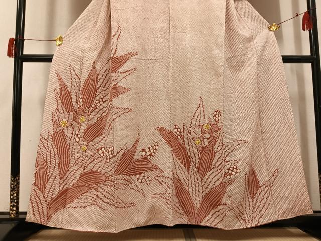 平和屋着物●訪問着 駒刺繍 絞り 草花文 正絹 逸品 AABH5397ph