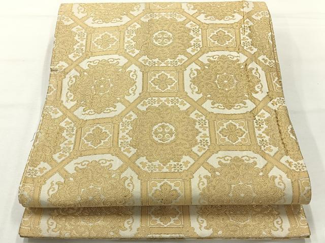 平和屋着物◎九寸開き名古屋帯 蜀江花文 金糸 正絹 逸品 AABH5407uk