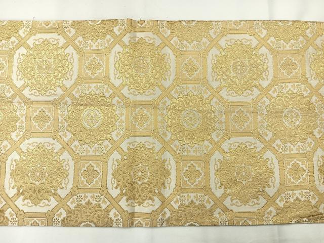 平和屋着物◎九寸開き名古屋帯 蜀江花文 金糸 正絹 逸品 AABH5407uk