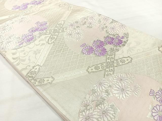 平和屋着物◎六通柄袋帯 唐織 花丸文 銀糸 正絹 逸品 AABH5443uk