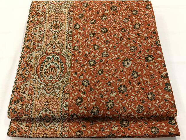 平和屋着物◎六通柄袋帯 更紗花文 正絹 逸品 AABH5458uk