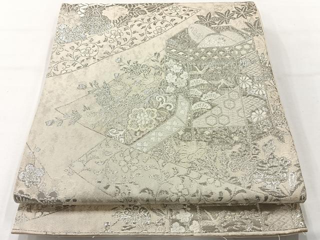 平和屋着物◎六通柄袋帯 唐織 貝桶花文 プラチナ二重箔 正絹 逸品 AABH5461uk