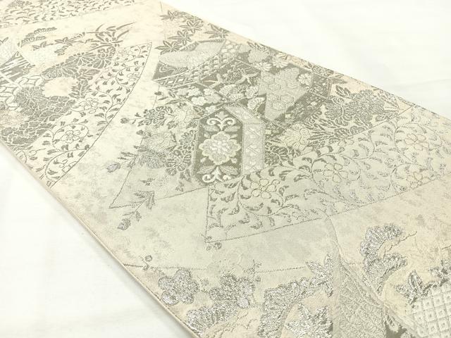 平和屋着物◎六通柄袋帯 唐織 貝桶花文 プラチナ二重箔 正絹 逸品 AABH5461uk