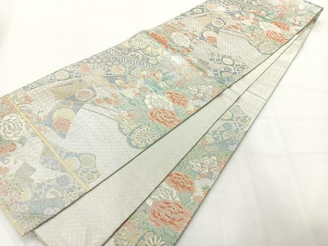平和屋着物◎宝珠帯佐賀錦 六通柄袋帯 九百錦 花車文 銀糸 正絹 逸品 AABH5462uk