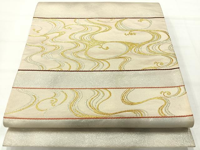 平和屋着物◎太鼓柄袋帯 唐織 流水文 金糸 正絹 逸品 AABH5474uk