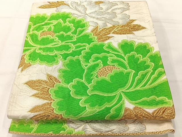 平和屋着物◎六通柄袋帯 唐織 草花文 金銀糸 正絹 逸品 AABH5486uk