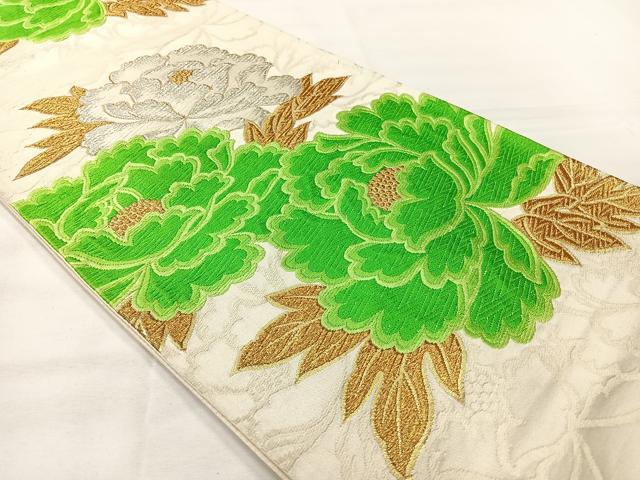 平和屋着物◎六通柄袋帯 唐織 草花文 金銀糸 正絹 逸品 AABH5486uk