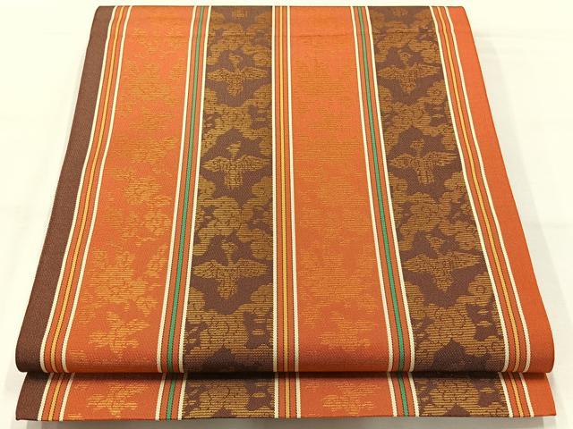 平和屋着物◎六通柄袋帯 花鳥文 金糸 正絹 逸品 AABH5494uk