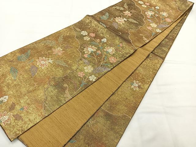 平和屋着物◎佐賀錦 六通柄袋帯 更紗花文 金糸 正絹 逸品 AABH5497uk