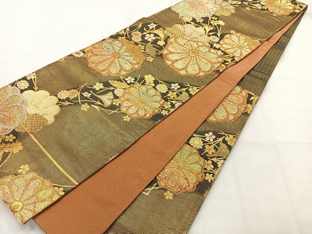 平和屋着物◎六通柄袋帯 草花文 金銀糸 正絹 逸品 AABH5506uk