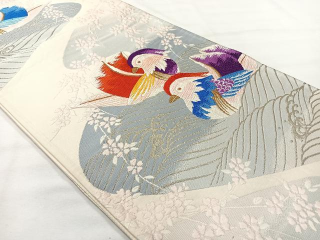 平和屋着物◎六通柄袋帯 唐織 鴛鴦花文 金銀糸 正絹 逸品 AABH5515uk