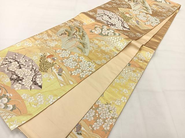 平和屋着物◎六通柄袋帯 唐織 鴛鴦花文 銀糸 正絹 逸品 AABH5516uk
