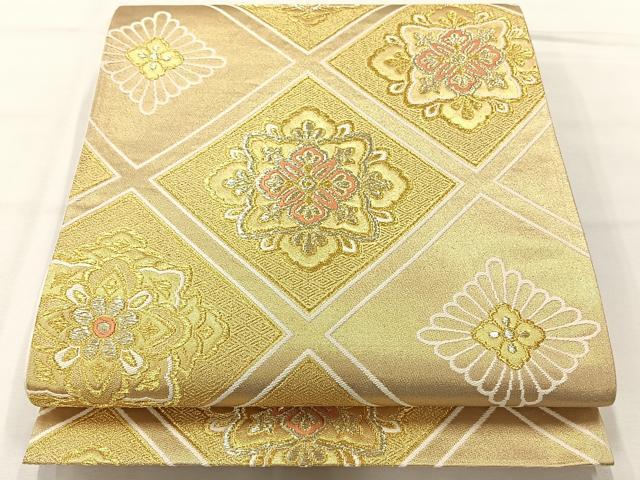 平和屋着物◎六通柄袋帯 唐織 花菱文 金糸 正絹 逸品 AABH5519uk