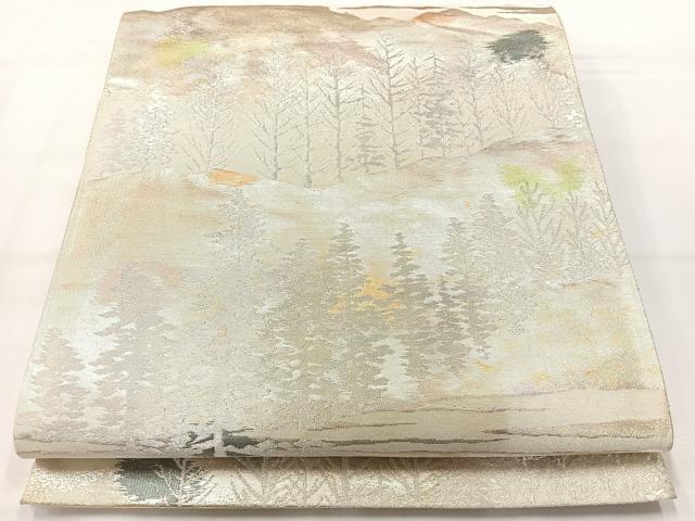 平和屋着物◎六通柄袋帯 風景文 銀糸 正絹 逸品 AABH5531uk