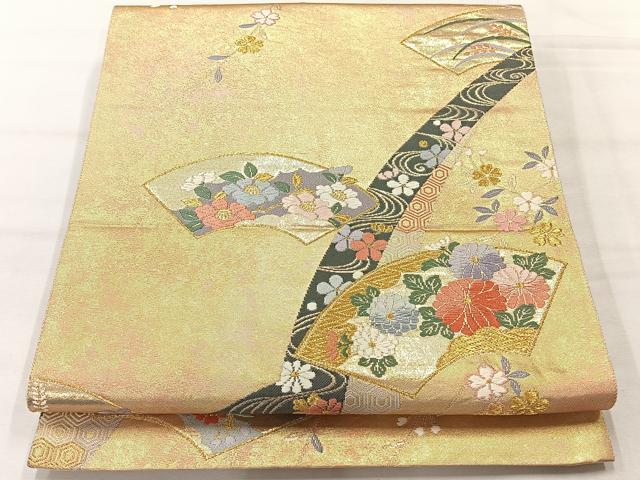 平和屋着物◎六通柄袋帯 唐織 地紙花文 金糸 正絹 逸品 AABH5546uk