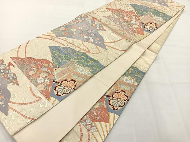 平和屋着物◎六通柄袋帯 唐織 御所扇面文 金糸 正絹 逸品 AABH5552uk