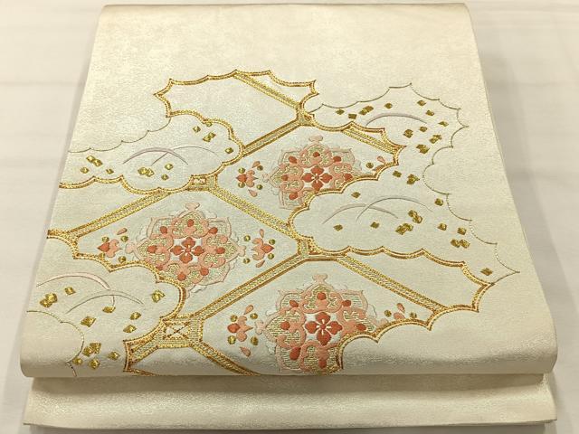 平和屋着物◎太鼓柄袋帯 総刺繍 蜀江花文 金糸 正絹 逸品 AABH5553uk