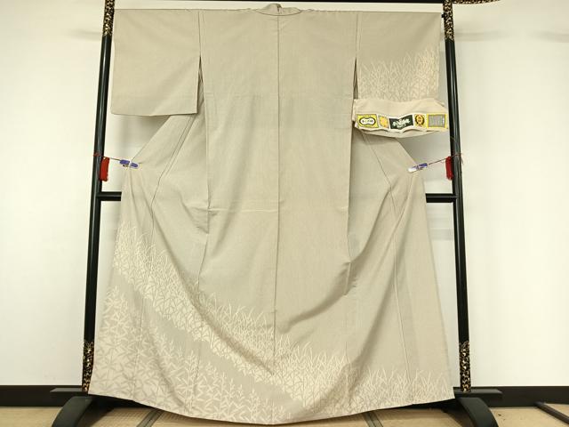平和屋着物▽お召 単衣 本しぼ絣 草花文 証紙付き 正絹 逸品 AABH5563jh