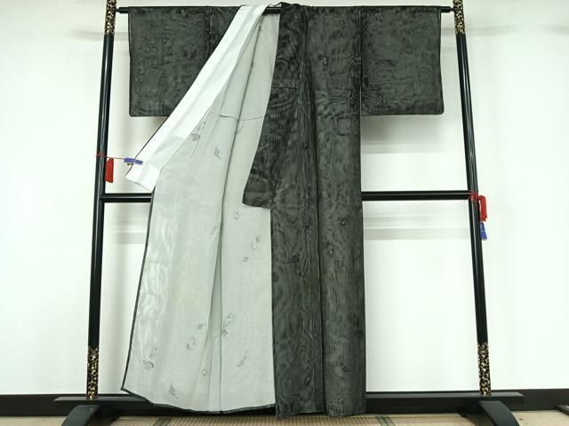 平和屋着物▽上質な小紋 無双 紗袷 紗×紗 舞葉文 正絹 逸品 AABH5566jh