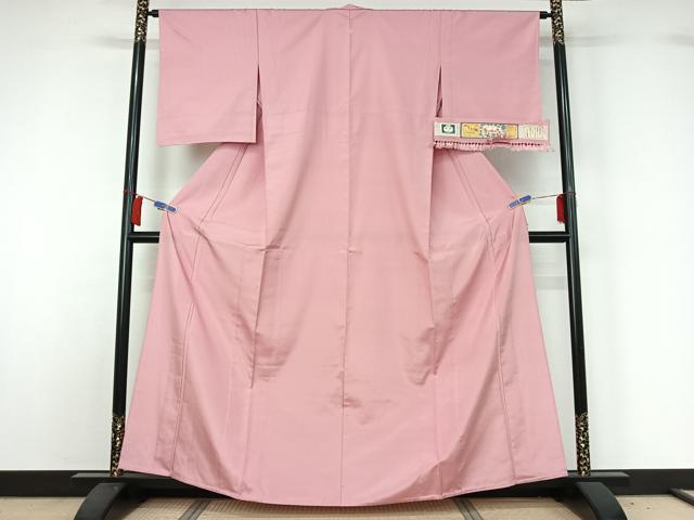 平和屋着物▽本塩沢 やまだ織 単衣 石竹色 証紙付き 正絹 逸品 AABH5571jh