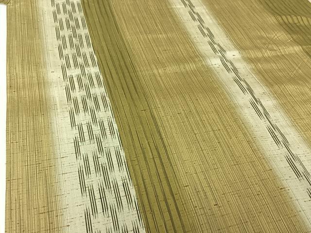 平和屋着物▽ぜんまい紬 単衣 幾何学間道 正絹 逸品 AABH5576jh