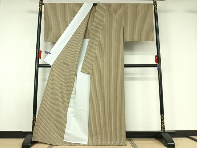 平和屋着物▽綿紬 単衣 縞 綿 AABH5586jh