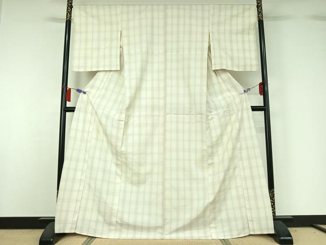 平和屋着物▽上質な紬 単衣 格子 正絹 逸品 AABH5592jh