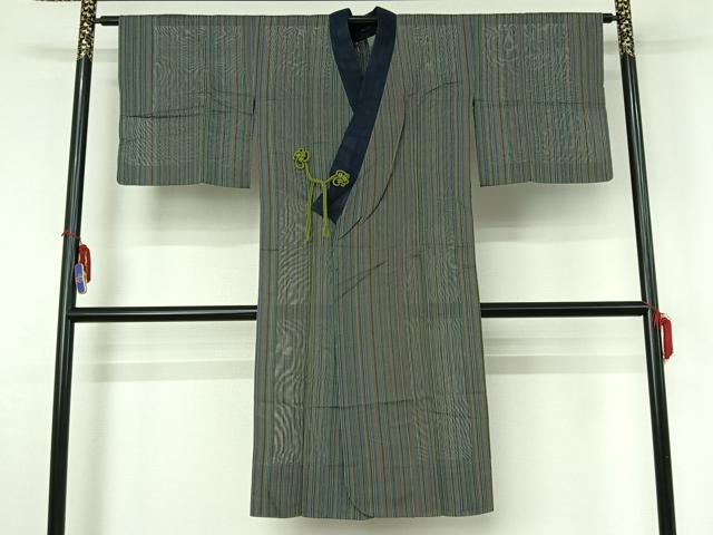 平和屋着物▽道中着 スリーシーズン 春夏秋 塵除け ロング丈 縞 正絹 逸品 AABH5603jh