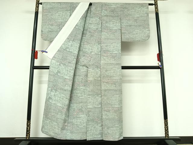 平和屋着物▽上質な紬 単衣 吉祥花文 正絹 逸品 AABH5605jh