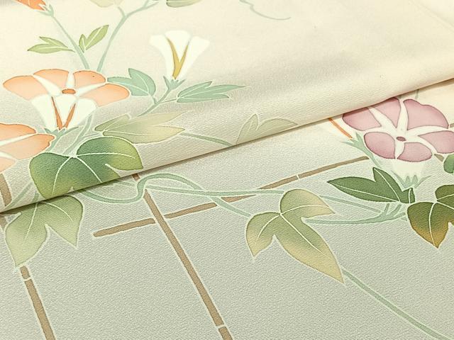 平和屋着物▽訪問着 単衣 朝顔 正絹 逸品 AABH5607jh