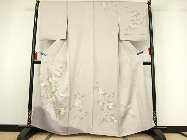 平和屋着物▽訪問着 単衣 手描き 枝花文 暈し染め 正絹 逸品 AABH5609jh