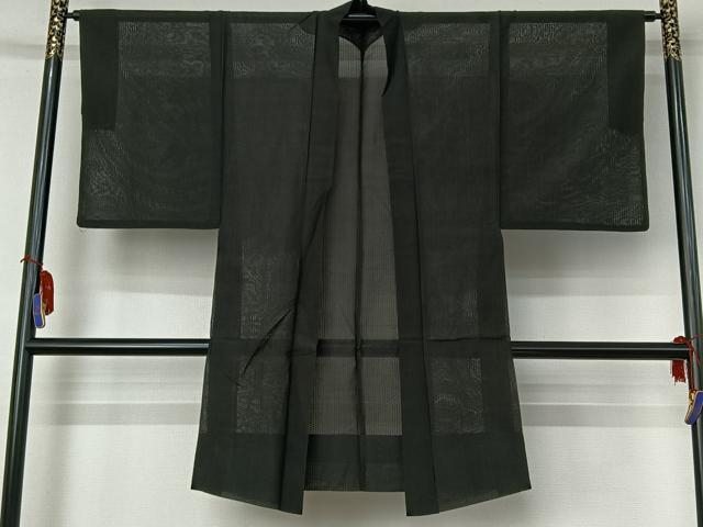 平和屋着物▽男性 長羽織 スリーシーズン 春夏秋 塵除け 暗黒色 正絹 逸品 AABJ8185ck