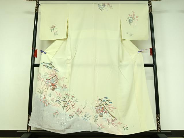 平和屋着物▽訪問着 単衣 流水飾花文 暈し染め 金彩 正絹 逸品 AABH5631jh