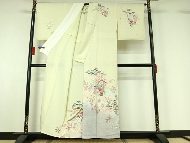 平和屋着物▽訪問着 単衣 流水飾花文 暈し染め 金彩 正絹 逸品 AABH5631jh
