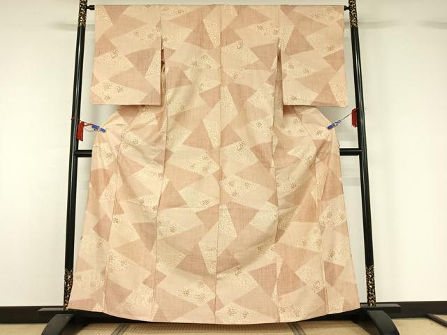 平和屋着物▽上質な紬 単衣 切嵌花鳥文 正絹 逸品 AABH5634jh