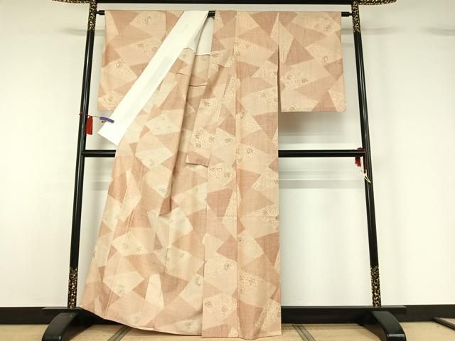 平和屋着物▽上質な紬 単衣 切嵌花鳥文 正絹 逸品 AABH5634jh