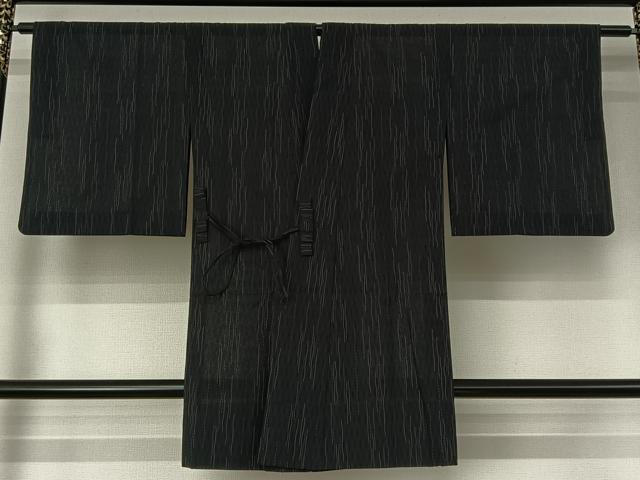 平和屋着物▽道中着 スリーシーズン 春夏秋 塵除け 変わり縞 黒地 正絹 逸品 AABH5650jh