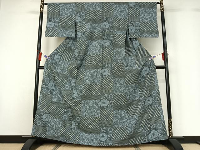 平和屋着物▽上質な小紋 単衣 紬地 草花文 正絹 逸品 AABH5652jh