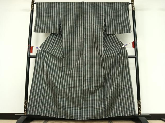 平和屋着物▽上質な紬 単衣 横段文 正絹 逸品 AABH5653jh