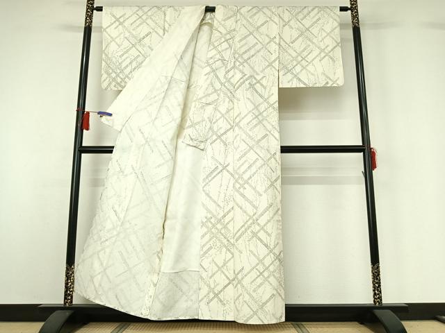 平和屋着物▽上質な小紋 単衣 紬地 枝花文 正絹 逸品 AABH5654jh