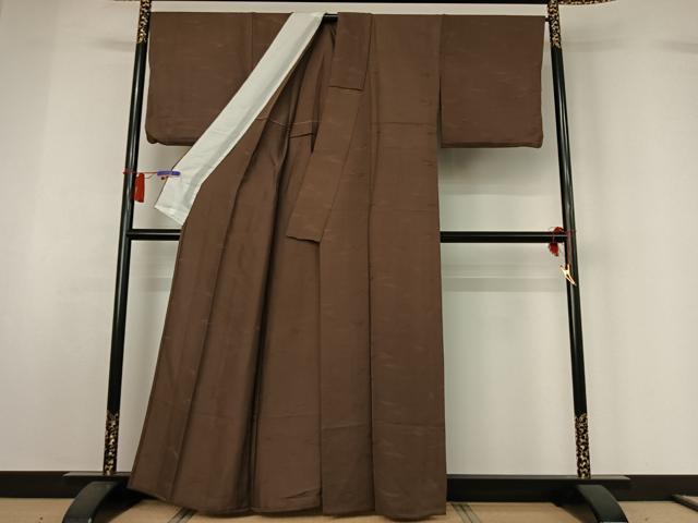 平和屋着物▽上質な色無地 単衣 立波地紋 涅色 正絹 逸品 AABH5667jh