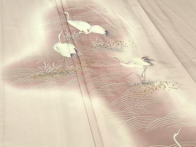 平和屋着物▽訪問着 単衣 流水文 鶴 暈し染め 金彩 正絹 逸品 AABH5671jh