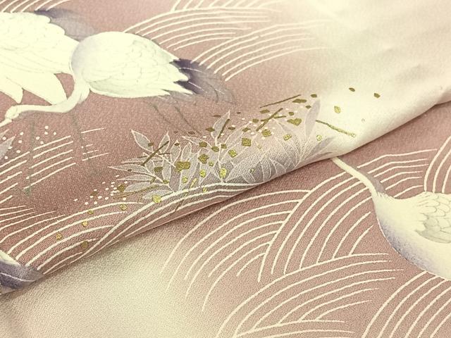 平和屋着物▽訪問着 単衣 流水文 鶴 暈し染め 金彩 正絹 逸品 AABH5671jh