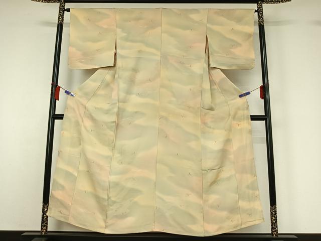 平和屋着物▽上質な小紋 単衣 地紋起こし 草花文 暈し染め 正絹 逸品 AABH5676jh