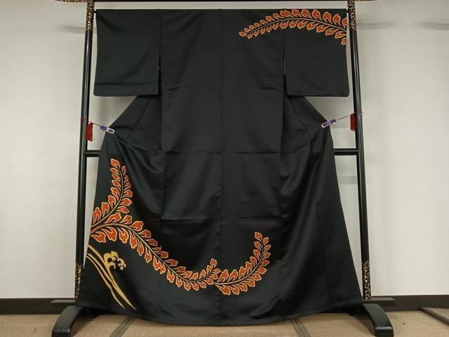 平和屋着物▽訪問着　単衣　立波花文　黒地　AABH5678jh 平和屋着物▽訪問着 単衣 立波花文 黒地 AABH5678jh